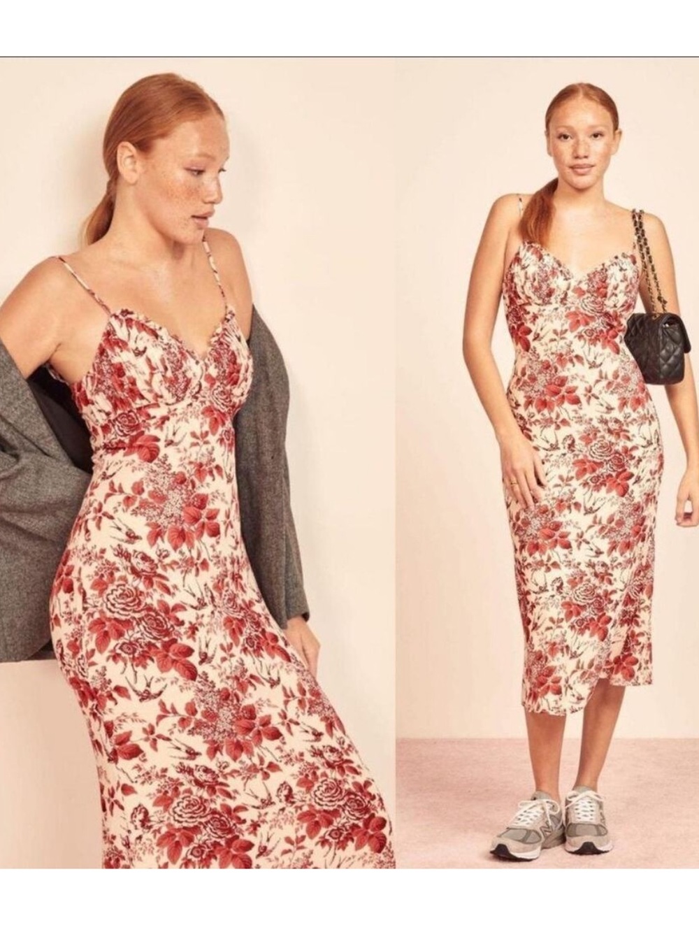 Reformation Fawn Midi Dress with Red Floral Print